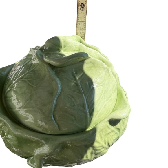 VTG Holland Mold Green Cabbage Tureen Lidded Bowl with Underplate Majolica - Picture 6 of 12